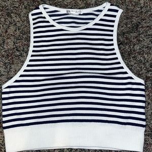 Zara navy blue & white stripped crop tank top. Size: M (fits tight) never worn
